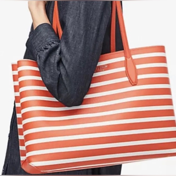 ♠️Kate Spade ♠️ ALL DAY Sailing Tote Tamarillo STRIPED Orange & White Large tote - Picture 6 of 11